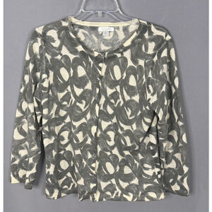 Garnet Hill Cardigan Sweater Size Large Gray‎ Merino Wool Academia Preppy